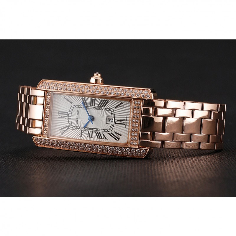 Cartier Tank Americaine White Dial Diamond Bezel Rose Gold Case And Bracelet 1453779-3