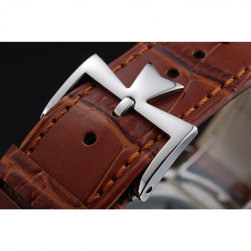 Vacheron Constantin Patrimony Power Reserve White Dial Silver Diamond Case Brown Leather Bracelet 1454266-5