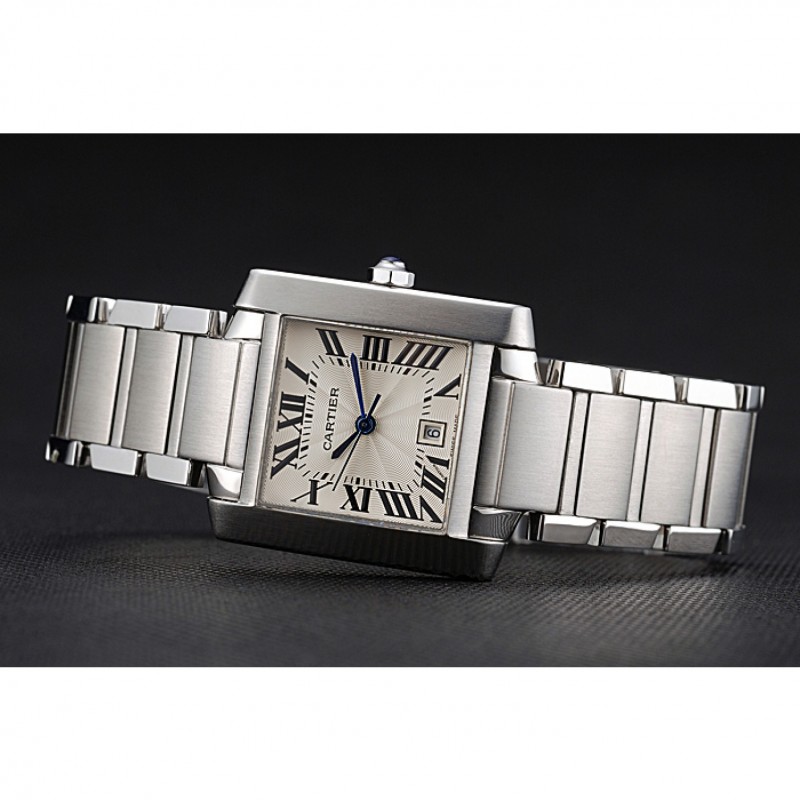 Swiss Cartier Tank Francaise Steel Case White Dial Roman Numerals Stainless Steel Bracelet 622649-3