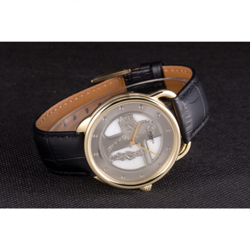 Hermes Classic Croco Leather Strap Silver Dial 801401-4