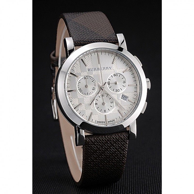 Cheap Replica Watches Burberry The City Classic Chronograph Silver Dial Smoked Trench Bracelet 622572-2