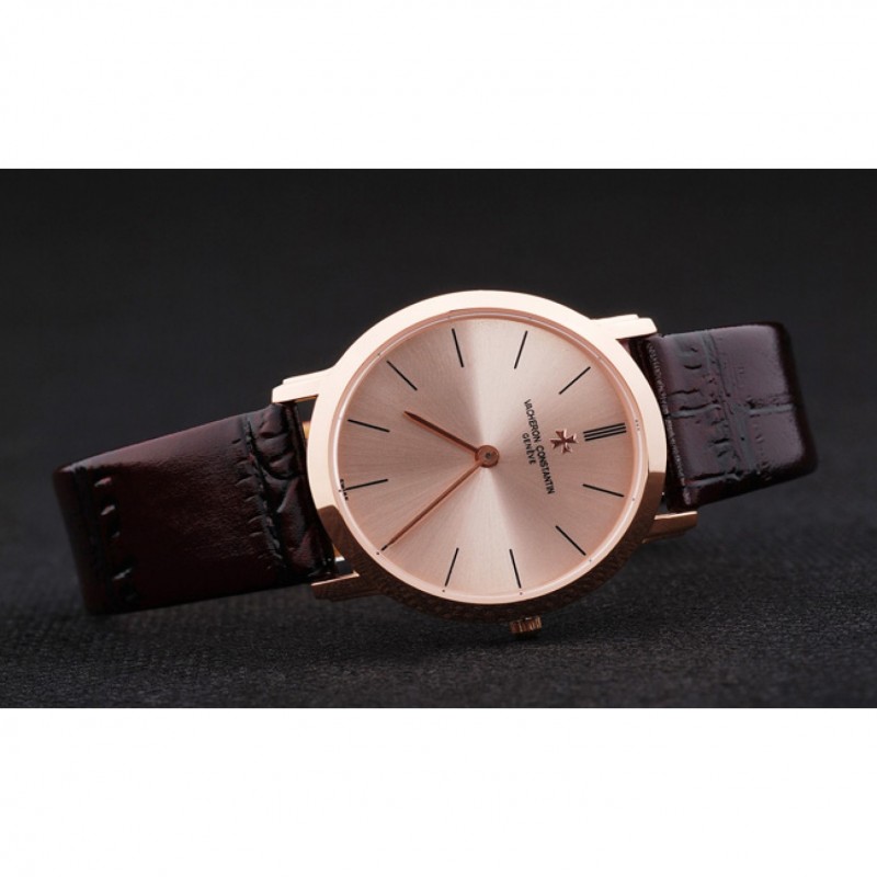 Vacheron Constantin Patrimony Rose Gold Dial Brown Leather Bracelet-2