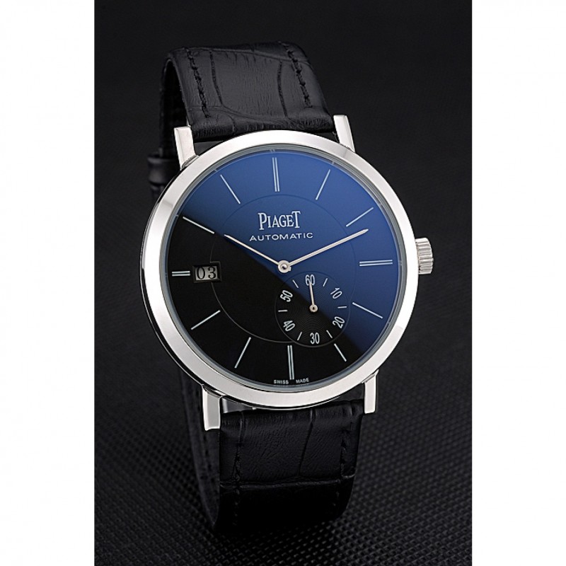 Best Replica Watches Piaget Altiplano Silver Case Black Dial Black Leather Bracelet 622629-2