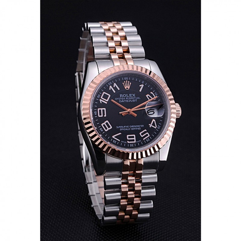 Luxury Replica Watches Rolex DateJust Black Dial Stainless Steel and Gold Bracelet 622545-2