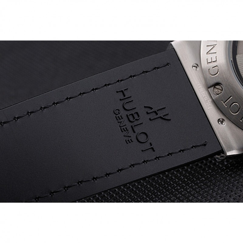 Hublot Classic Fusion Diamond Skull Dial Stainless Steel Case Black Leather Strap 622814-7