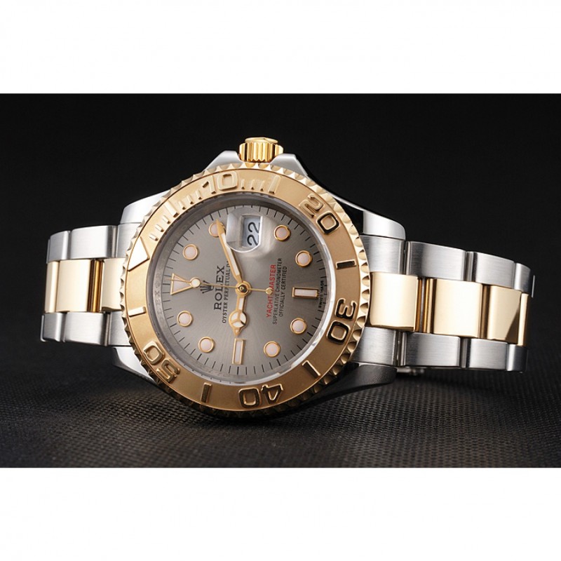 High Quality Swiss Rolex Yacht-Master Gray Dial Gold Bezel Stainless Steel Case Two Tone Dial-3