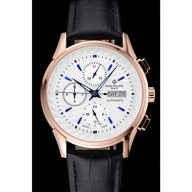 Patek Philippe Grand Complications White Dial Gold Case Black Leather Bracelet 1454240-1