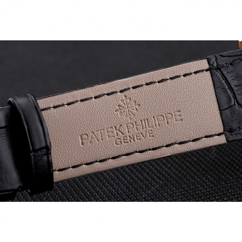 Patek Philippe Calatrava Date Black Dial Rose Gold Case Black Leather Strap-6