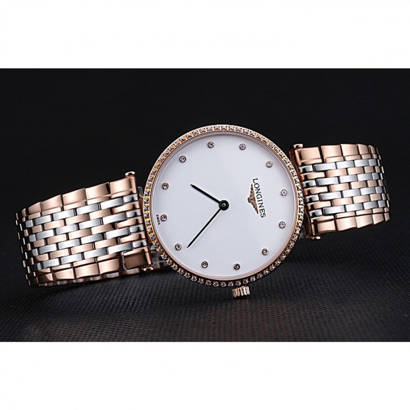 Longines La Grande Classique Rose Gold White Dial Diamond Bezel Homme 622105-3