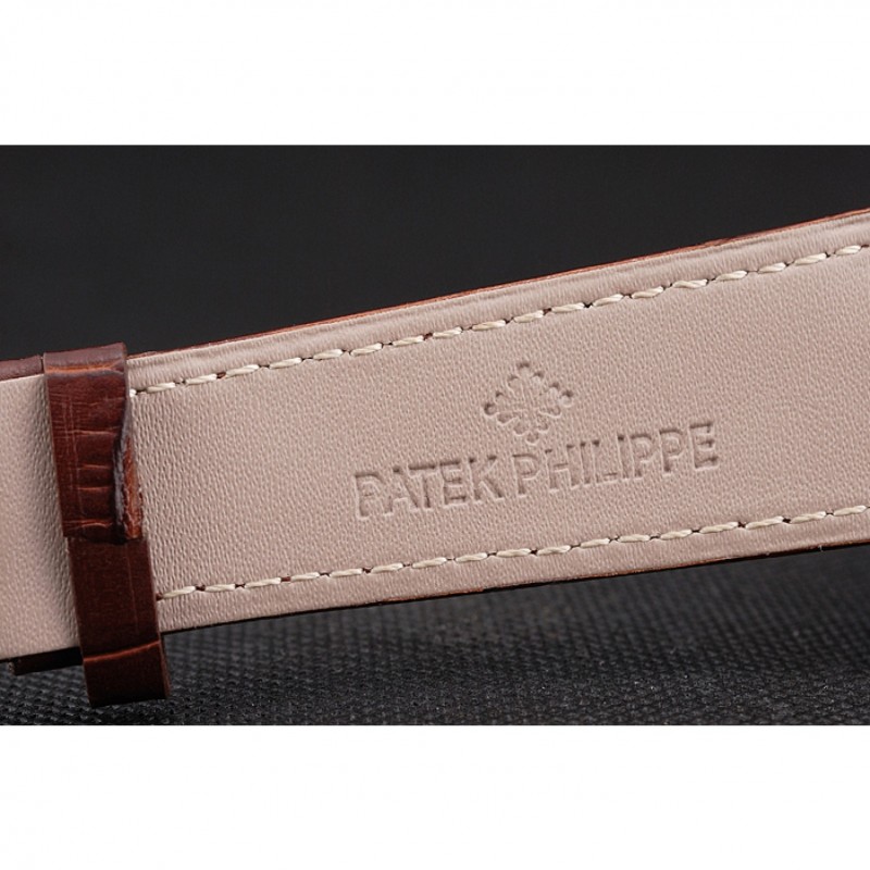 Best Patek Philippe Chronograph White Dial With Blue And Diamond Markings Rose Gold Case Brown Leather Strap-6
