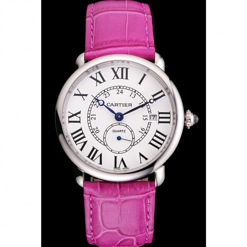 Cartier Ronde Louis Cartier White Dial Stainless Steel Case Fuchsia Leather Strap-1