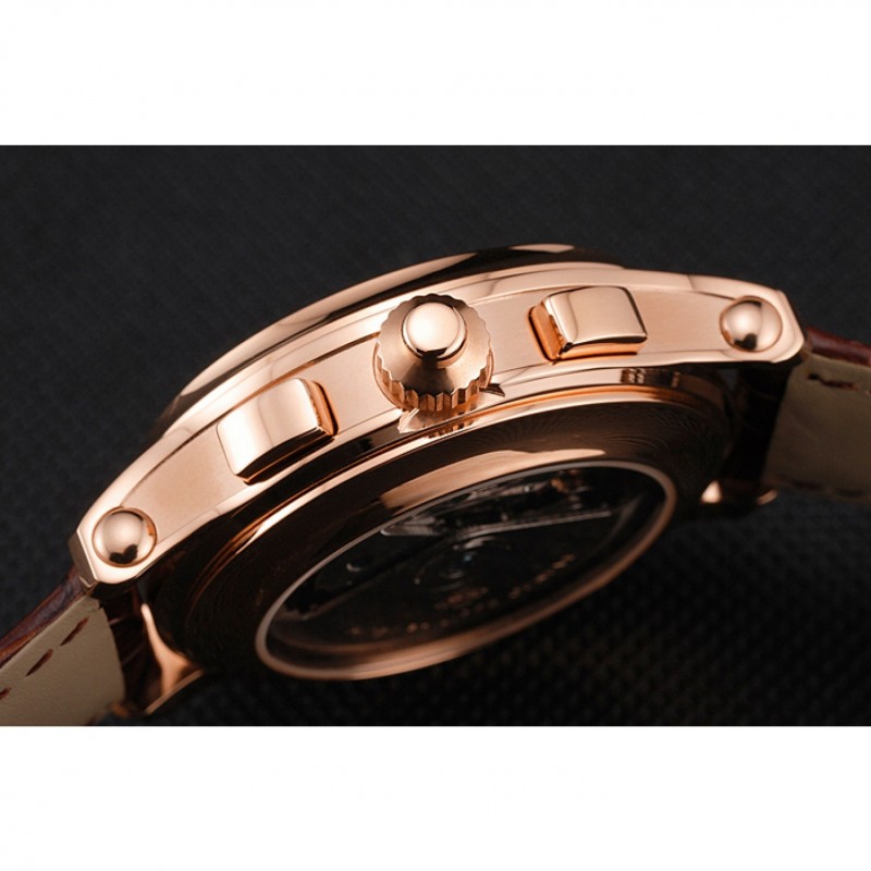 Swiss Patek Philippe Split Seconds Chronograph White Dial Rose Gold Case Brown Leather Strap-7