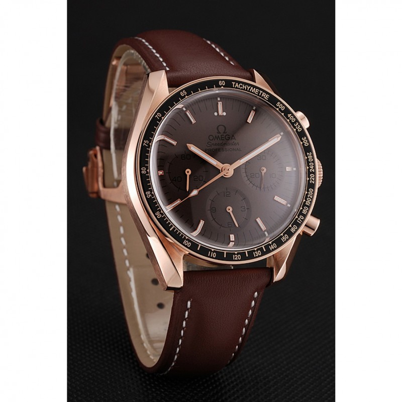 Swiss Omega Speedmaster Professional Brown Dial Gold Case Brown Leather Bracelet 1453939-1