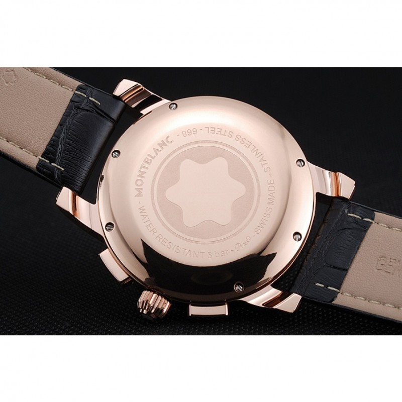 Montblanc Chronograph Black Dial Black Leather Bracelet Rose-Gold Case 1454110-5