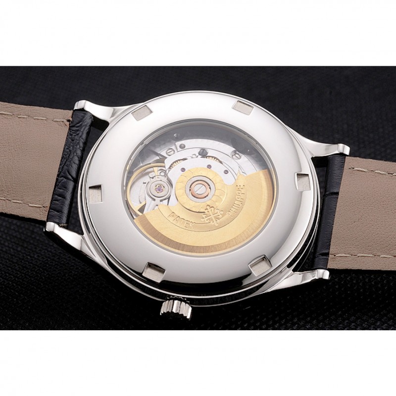 Best Replica Watches Swiss Patek Philippe Calatrava Black Dial Diamond Bezel Stainless Steel Case Black Leather Strap-7