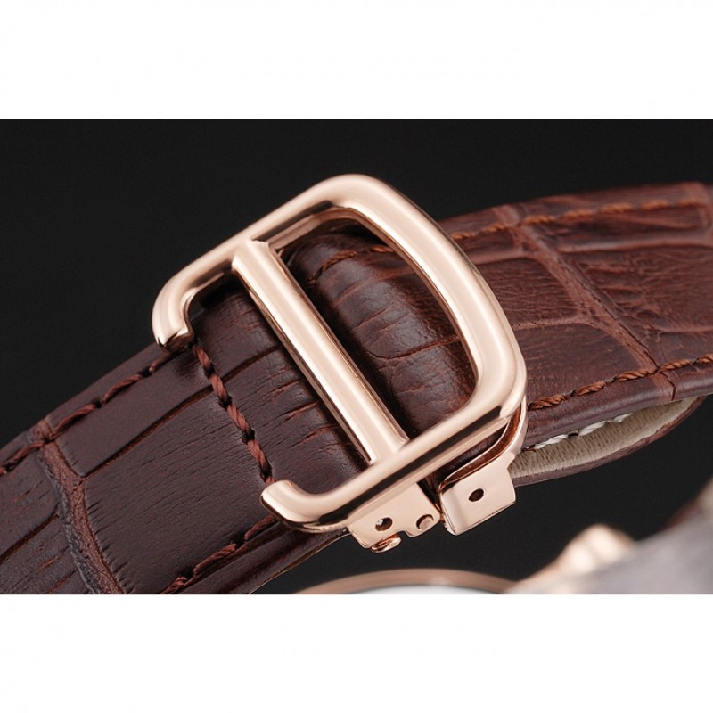 Cartier Rotonde De Cartier Flying Tourbillon White Dial Rose Gold Numerals Rose Gold Case Brown Leather Strap-5