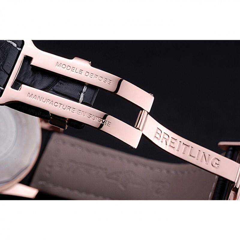 Breitling Navitimer 01 Black Dial Rose Gold Case Black Leather Bracelet 622503-5
