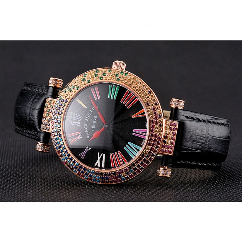 Franck Muller Double Mistery 4 Saisons Black Dial Rose Gold Case Black Leather Strap-3