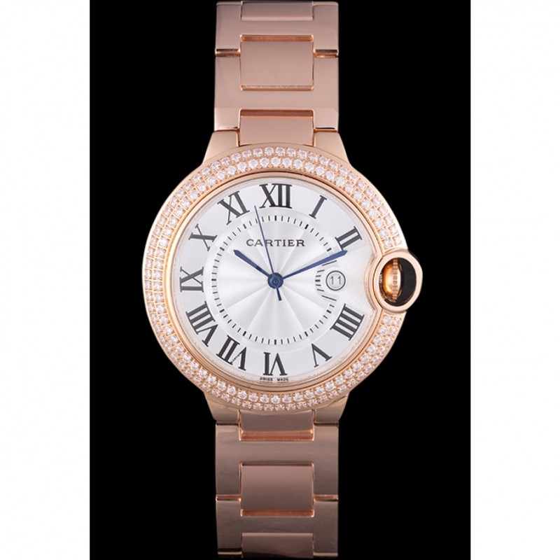 High Quality Replica Watches Cartier Ballon Bleu 42mm White Dial Diamonds Pink Gold Case And Bracelet-1