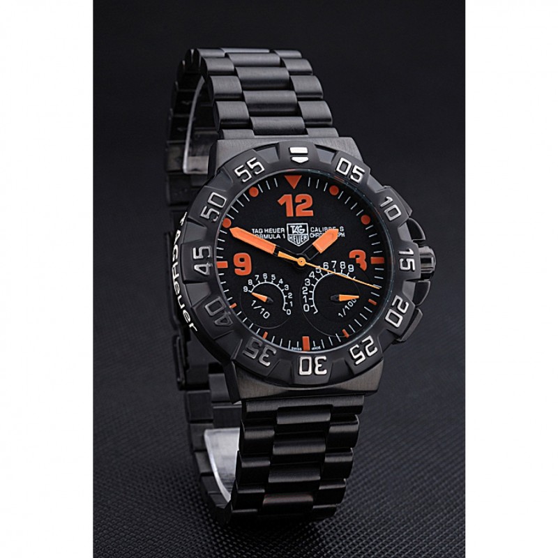 Luxury Tag Heuer Formula One Calibre S Black Dial Orange Numerals Ion Plated Steinless Steel Bracelet 622300-2