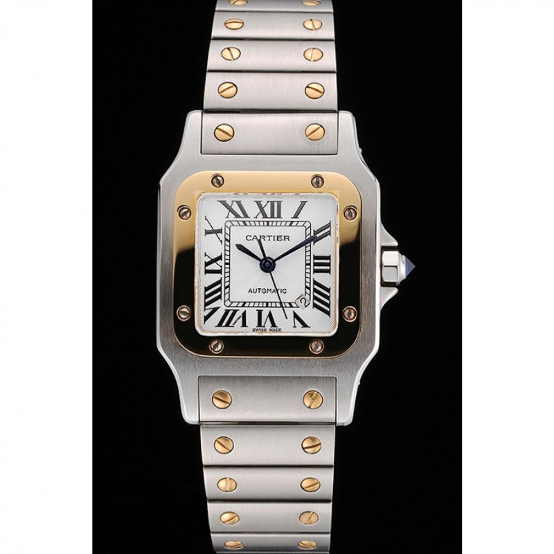 Swiss Cartier Santos De Cartier Galbeee Yellow Gold and Steel Case Steel Bracelet Small 622644-1