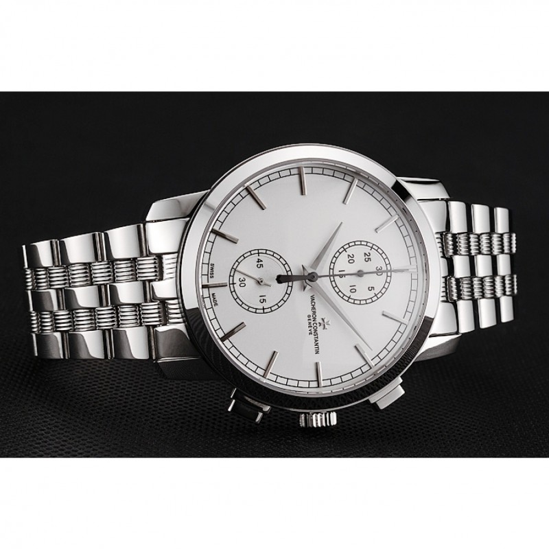 Swiss Vacheron Constantin Patrimony Traditionnelle Chronograph White Dial Stainless Steel Case And Bracelet 1453755-3