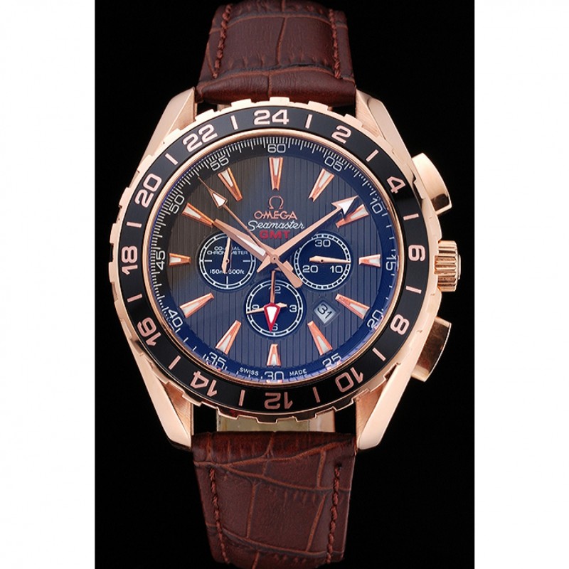 Omega Seamaster Aqua Terra Chrono GMT Teak-Grey Dial Brown Leather Bracelet 622536-1