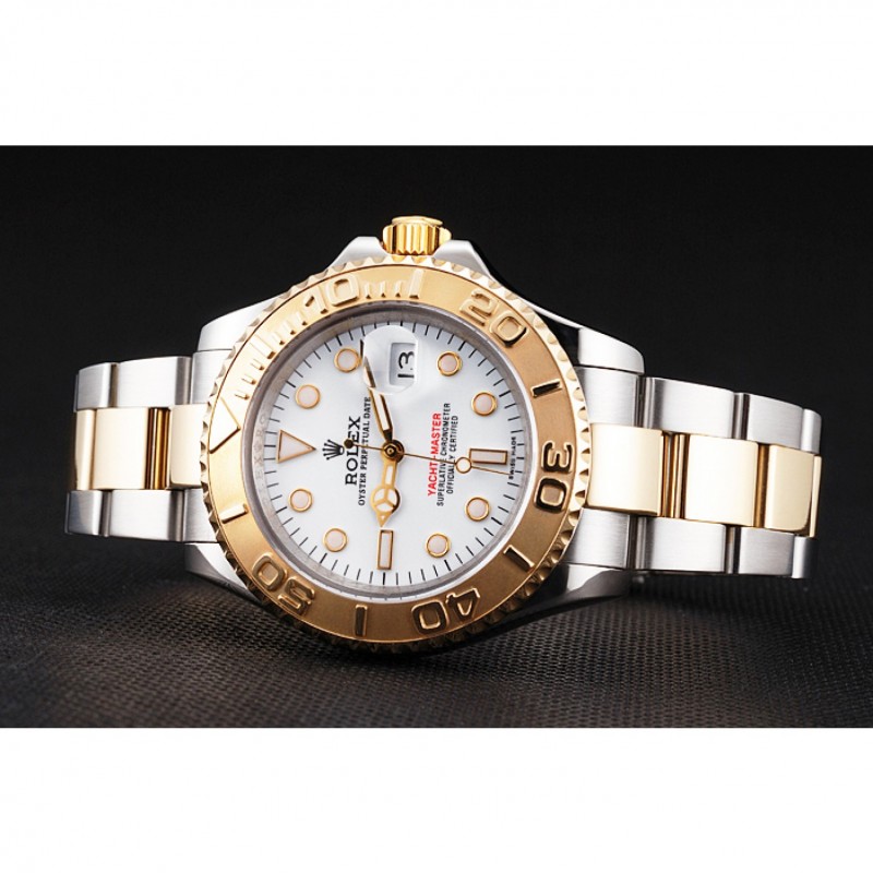 Swiss Rolex Yacht-Master White Dial Gold Bezel Stainless Steel Case Two Tone Bracelet-3