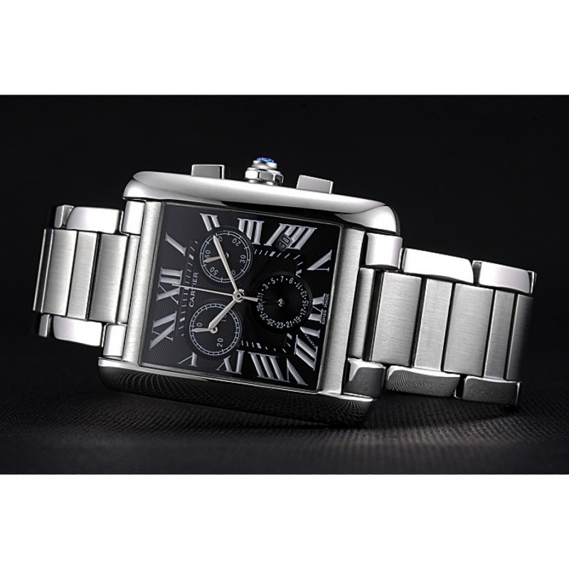 Cheap Cartier Tank MC Black Dial Stainless Steel Case And Bracelet 622698-3