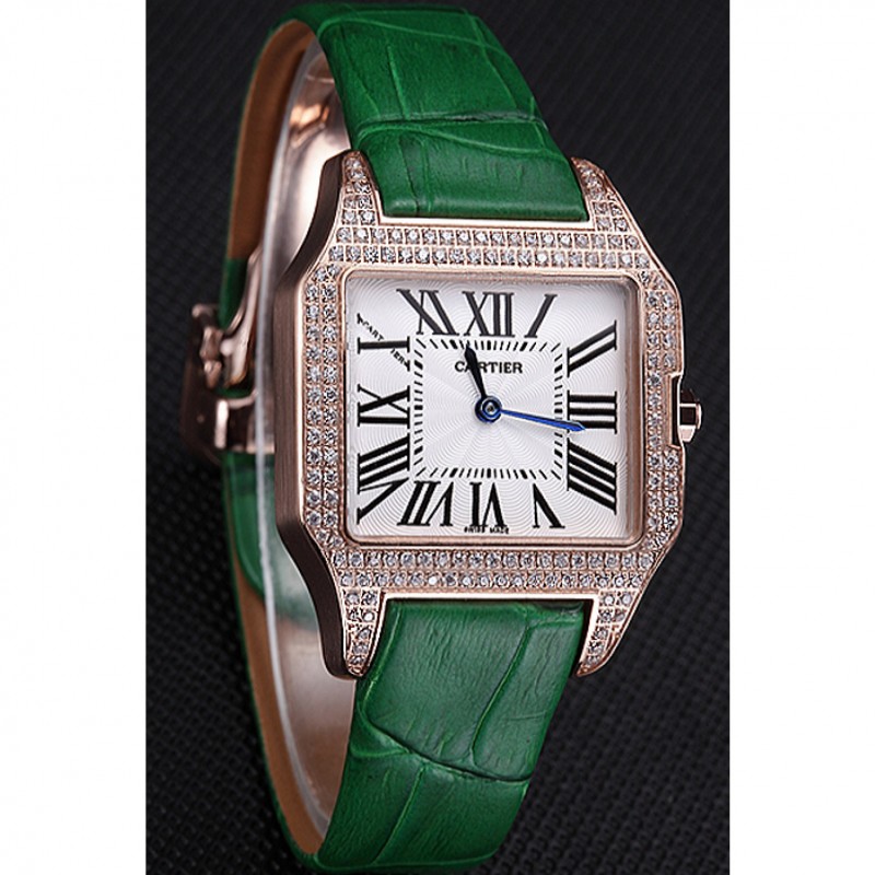 Cartier Santos 100 Diamond Rose Gold Bezel 621912-2
