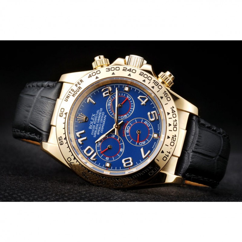 Rolex Daytona Gold Case Blue Dial Black Leather Strap-4