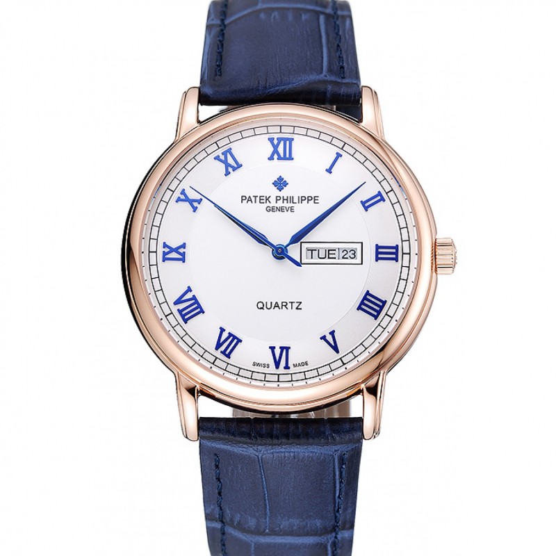 Patek Philippe Calatrava White Dial Blue Roman Numerals Gold Case Blue Leather Bracelet 1454056-0