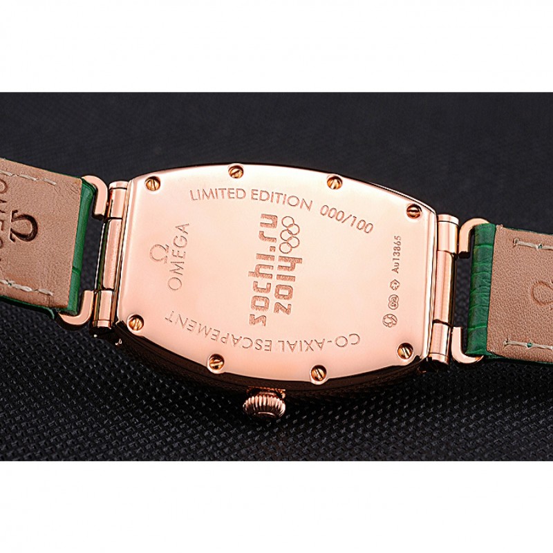 Omega Sochi Petrograd White Dial Gold Case Green Leather Strap 622821-8