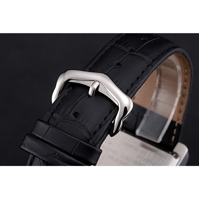 Cartier Tank White Dial Stainless Steel Case Black Leather Strap 622761-5