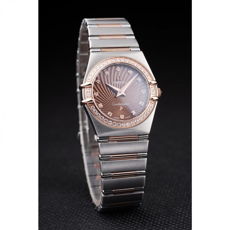 Omega Swiss Constellation Jewelry Diamond Case Radial Emblem Brown Dial 98117-2