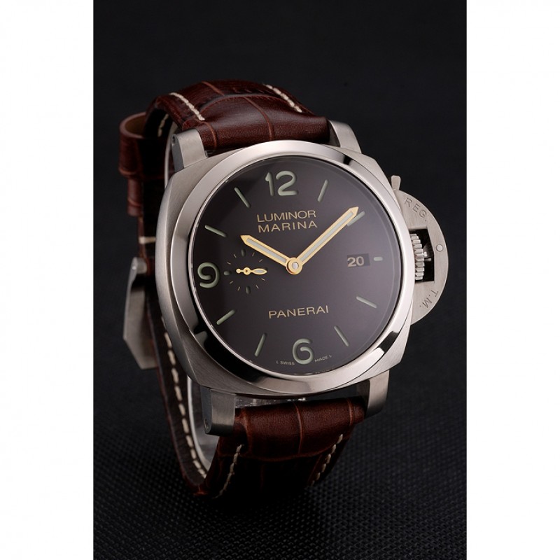Luxury Swiss Panerai Luminor Marina 1950 3 Days Brown Dial Stainless Steel Case Brown Leather Strap-2