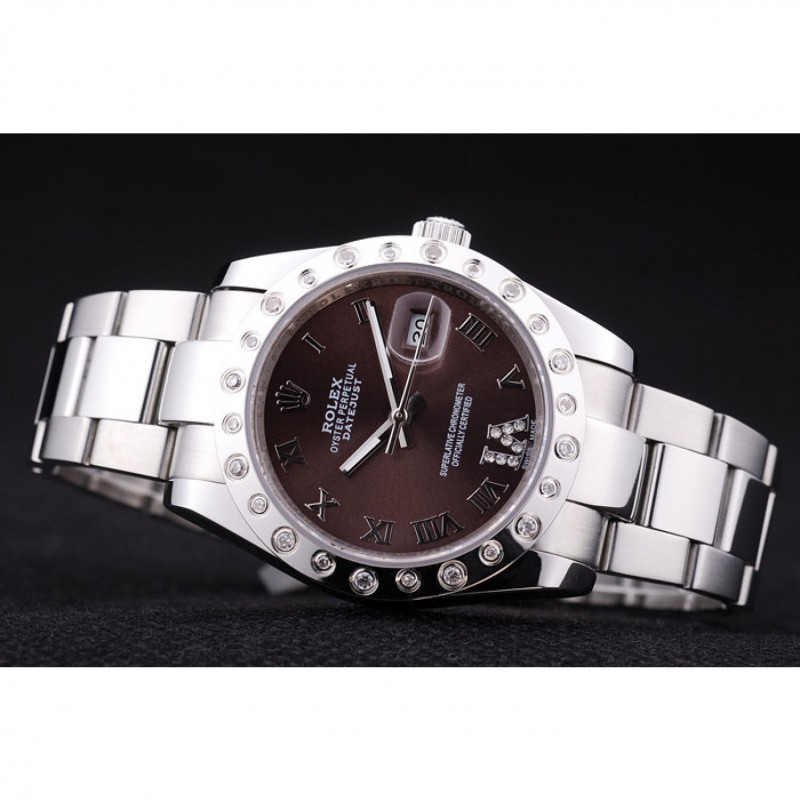 Luxury Replica Watches Rolex Datejust Diamond Bezel Brown Dial 7466-4
