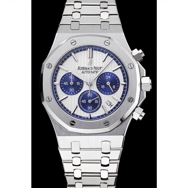 Best Replica Watches Audemars Piguet Royal Oak Chronograph White And Blue Dial Stainless Steel Bracelet 1454026-1