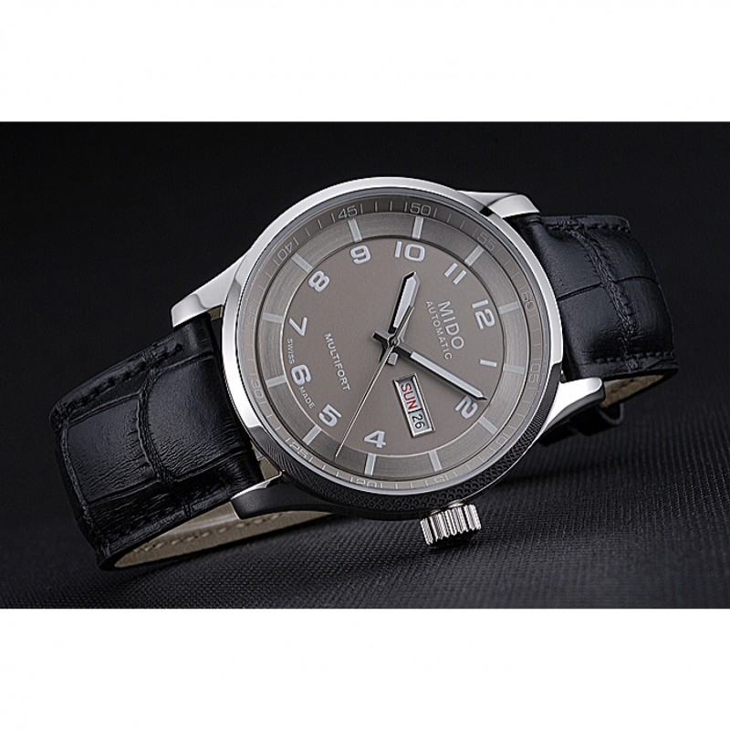 High End Replica Watches Mido Multifort Grey Dial Black Leather Strap 622179-3