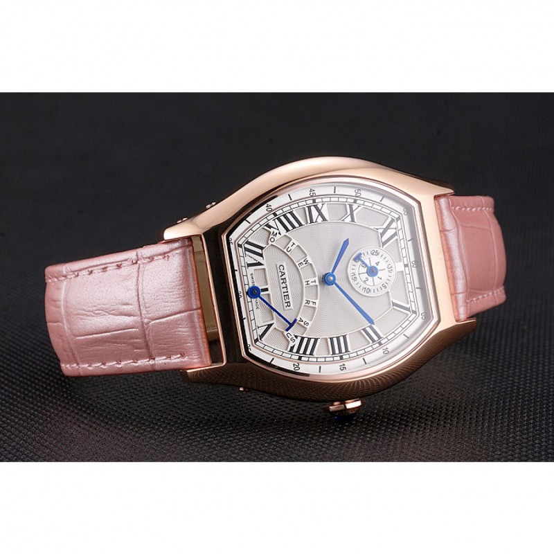 Best Replica Watches Cartier Tortue Perpetual Calendar White Dial Gold Case Pink Leather Strap-4