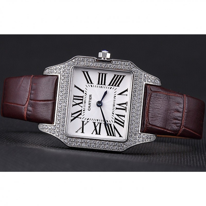 Cheap Replica Watches Cartier Santos 100 Diamond Silver Bezel 621908-4