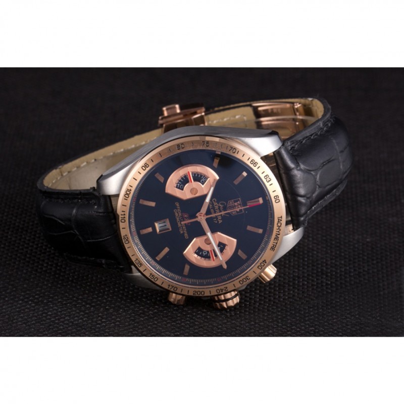 Tag Heuer Carrera Stainless Steel Case Black Dial Black Leather Strap-3
