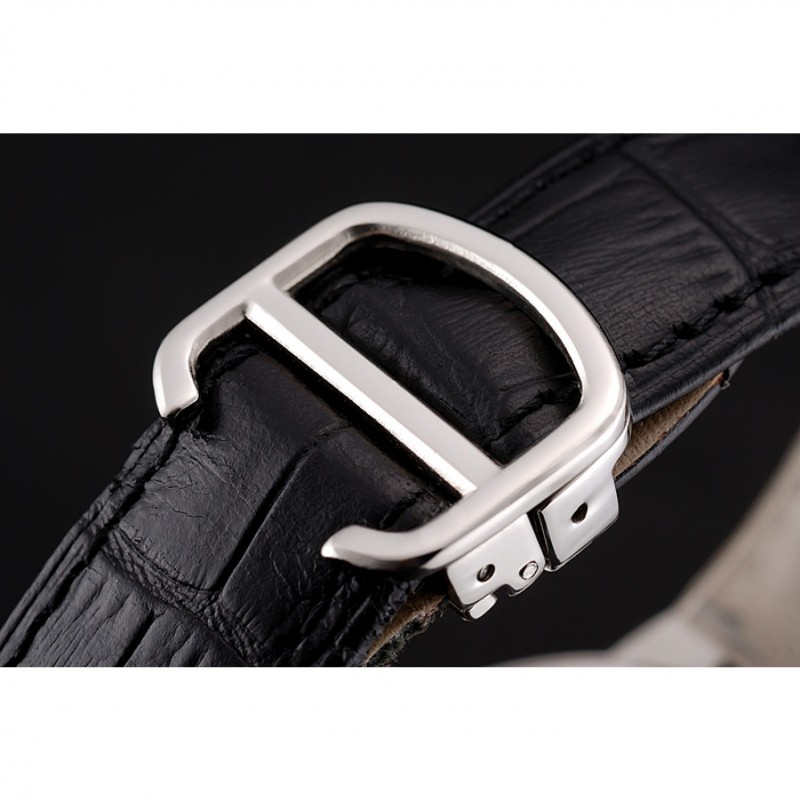 High Quality Replica Watches Swiss Cartier Ballon Bleu 46 MM Diamond Dial Diamond Case Black Leather Bracelet 1453894-4