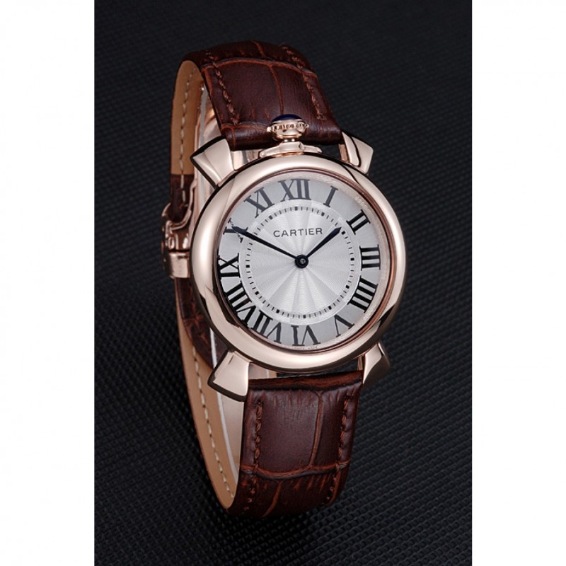 Luxury Cartier Rotonde Blue Crown Brown Leather Bracelet 621974-2
