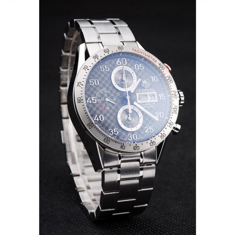 High End Replica Watches Tag Heuer Swiss Carrera Tachymeter Bezel Stainless Steel Checkered Brown Dial-2