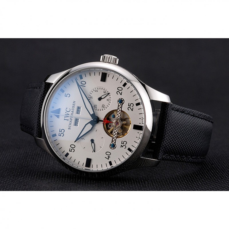 IWC Pilot Tourbillon White Dial Stainless Steel Case Black Textile Strap-3