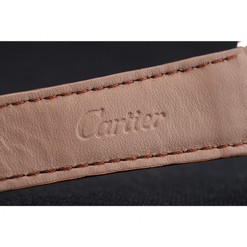 Best Cartier Drive De Cartier White Dial Silver Diamond Case Brown Leather Bracelet 1454216-7