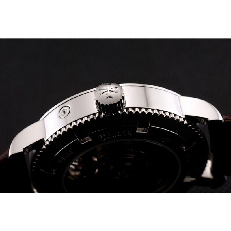 Vacheron Constantin Tourbillon White Dial Stainless Steel Case Brown Leather Bracelet-8