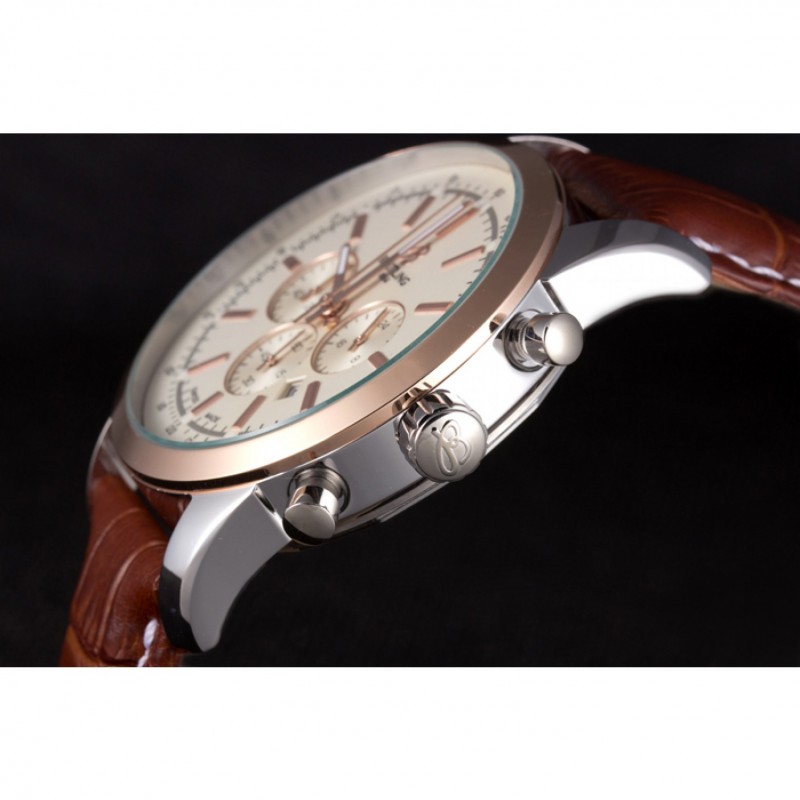 Breitling Transocean White Dial Light Brown Leather Strap Rose Gold Bezel-5