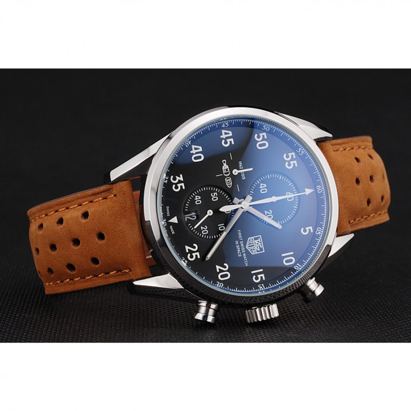 Tag Heuer Carrera SpaceX Silver Bezel with Black Dial and Light Brown Leather Strap tag265 621536-3